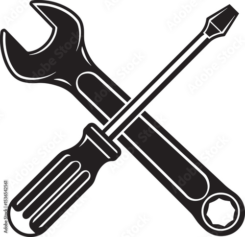 Adobe Illustrator Vector art of crossed wrench and screwdriver isolated on white backgroundArtwork