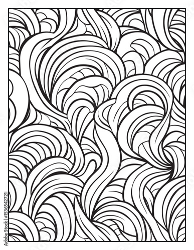 seamless pattern with abstract lines, Mindful Patterns Coloring Pages For Adults & Teens, black and white, line art Victor illustration, bold and easy coloring page, bold & easy coloring book