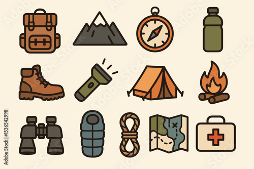Outdoor adventure essentials: backpack, compass, tent, and more for camping enthusiasts
