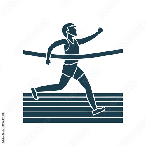Marathon Runner Crossing Finish Line Graphic Marathon Runner Striding Endurance focused posture