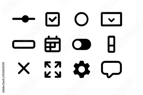 Simple black and white user interface icons for web and apps