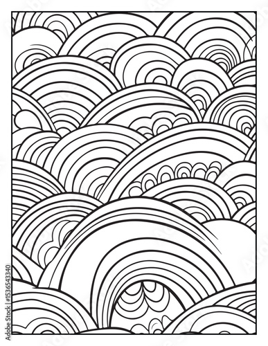 seamless pattern with abstract lines, Mindful Patterns Coloring Pages For Adults & Teens, black and white, line art Victor illustration, bold and easy coloring page, bold & easy coloring book