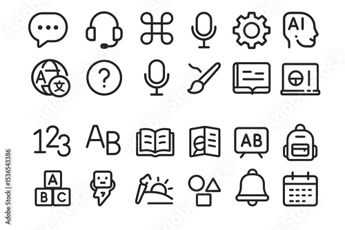 Education and technology icons set featuring ai, language, and learning tools