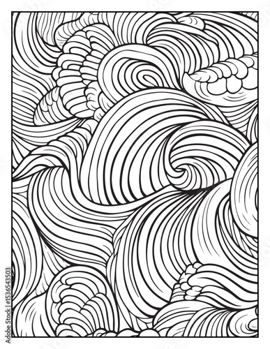 seamless pattern with abstract lines, Mindful Patterns Coloring Pages For Adults & Teens, black and white, line art Victor illustration, bold and easy coloring page, bold & easy coloring book