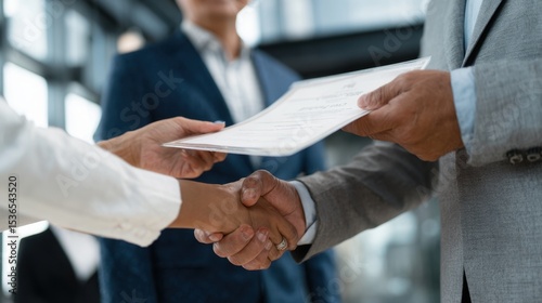 Close-up Business Hand Receiving Achievement Certificate