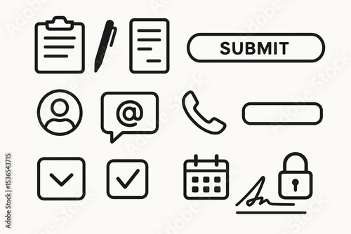 Assorted simple line icons set for forms and communication