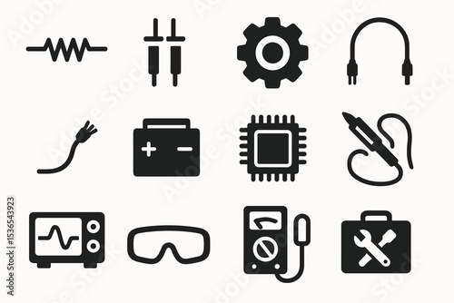 Electronics symbols set: circuit elements and tools icons collection