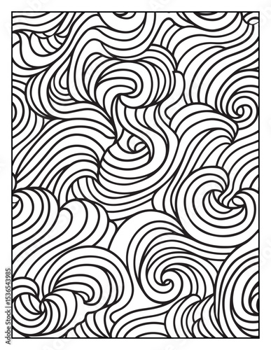 seamless pattern with abstract lines, Mindful Patterns Coloring Pages For Adults & Teens, black and white, line art Victor illustration, bold and easy coloring page, bold & easy coloring book