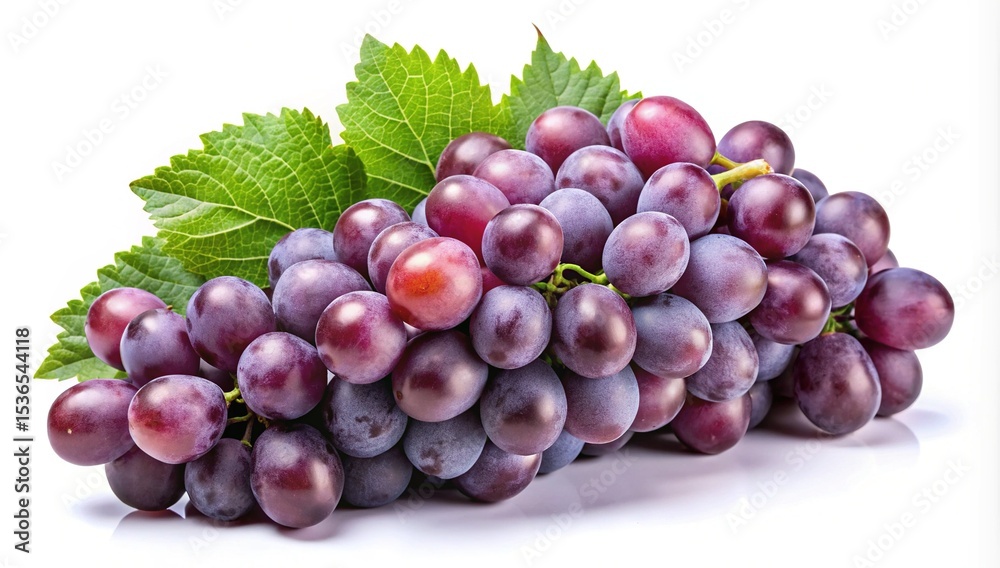 Fototapeta premium Luscious bunch of vibrant red and purple grapes with green leaves