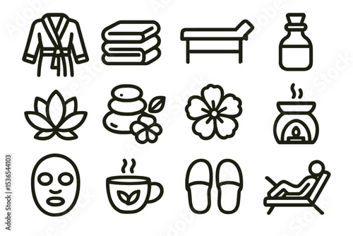Spa and relaxation icon set featuring massage and aromatherapy elements