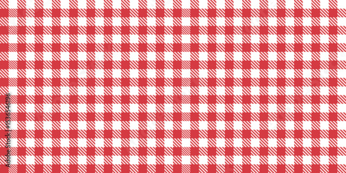 Seamless vector pattern with red and white gingham check design, picnic tablecloth textile, classic summer background, retro geometric square fabric layout for seasonal fashion and decorative uses