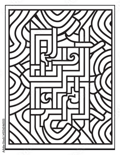 Mindful Patterns Coloring Pages For Adults & Teens, black and white, line art, illustration, bold and easy coloring page, bold & easy coloring book, stress relief ,coloring book, coloring page