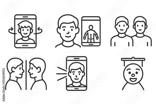 AR Effects Icons. Line style icons of AR effects: interactive avatar, user mimic, body motion capture, digital clone, mirrored