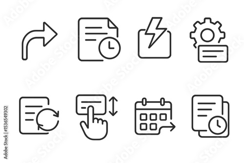Productivity Tool Icons. Line style icons of productivity tools: shortcut icons, quick task, fast action, automate icon, recurring