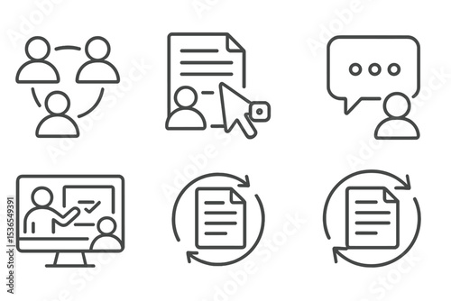 Remote Work Icons. Line style icons of remote work: remote collaboration, joint doc, co-edit icon, cursor tag, live feedback,