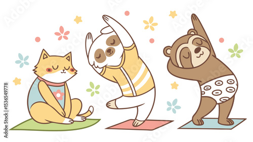 Cute Animals Practicing Yoga Poses on Mats sloth