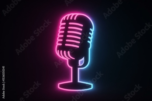 Happy Father day Neon Retro Microphone: Podcast, Music, Broadcasting, and Singing Icon