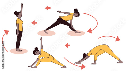 Yoga Poses Sequence Flat Vector Illustration Woman