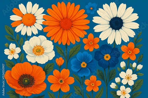 Happy Father day Vibrant Floral Design: A Retro Bouquet of Daisies, Poppies, and More