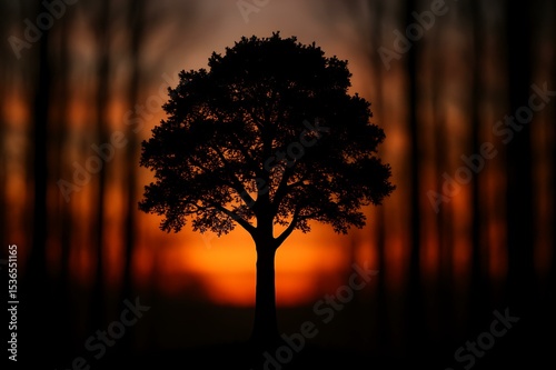 Happy Father day Majestic Silhouette: Lone Tree at Sunset in a Mystical Forest