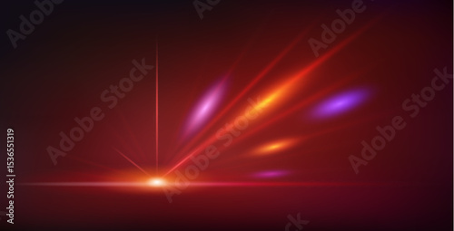 Abstract Red Neon Background with Bright Ray Halo in Retro Wave Style. Vector clip art for your night party design.