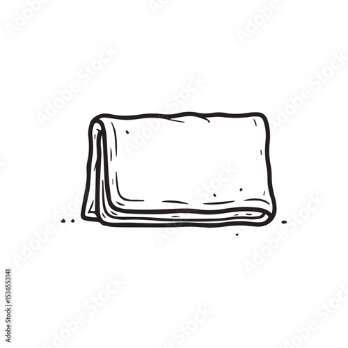 Neat snug thick clean divan velvet throw on light bedroom backdrop. Freehand line black ink hand drawn logo sketchy in art retro scribble graphic style pen on paper. Closeup view with space for text