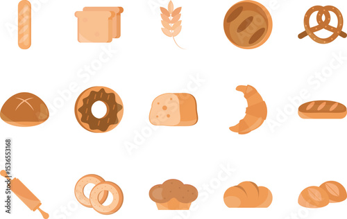 Bakery Icons Collection of 18 Delicious Bread, Pastry, and Dough Illustrations - Perfect for Websites, Apps, and More!