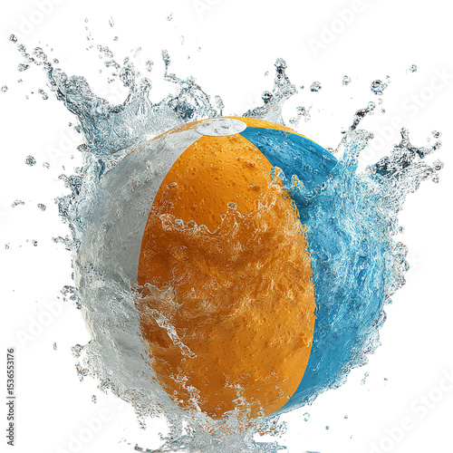Beach ball splashing in water summer fun vacation holiday colorful ball water splash refreshing activity 100 on transparent background