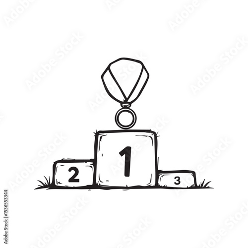 Hand Drawn Winner Podium. Doodle Vector. Isolated on White Background - EPS 10 Vector