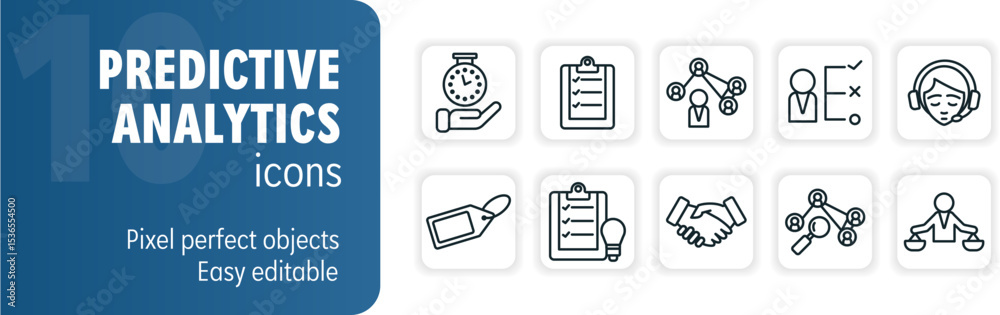 Obraz premium Predictive analytics icon set featuring customer segmentation, data mining and predictive modeling