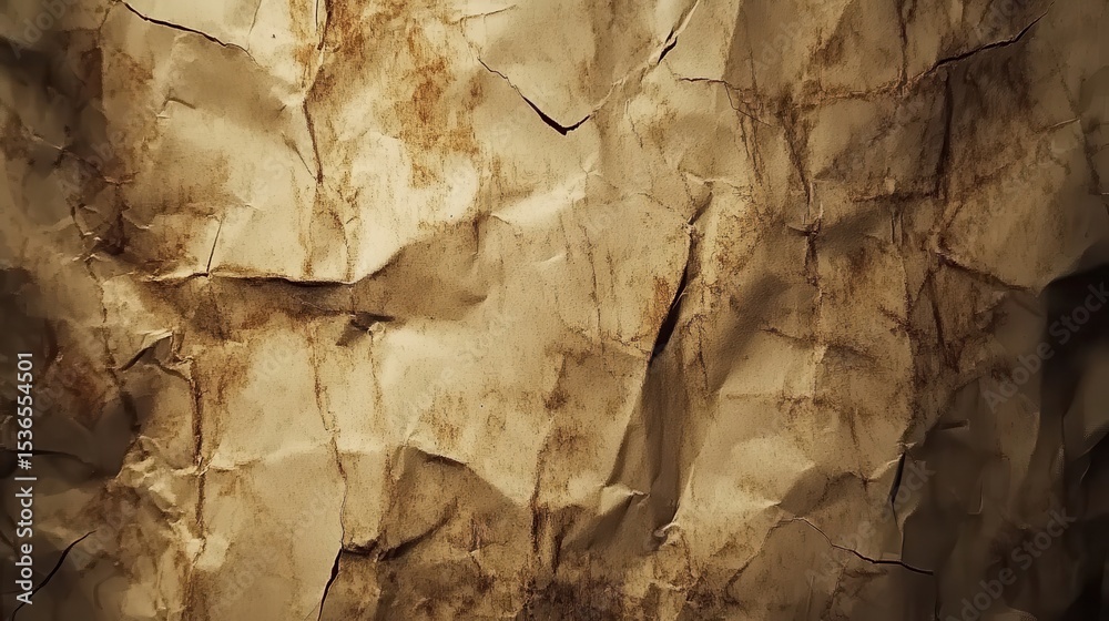 Fototapeta premium Textured Crumpled Paper Background with Subtle Brown Stains
