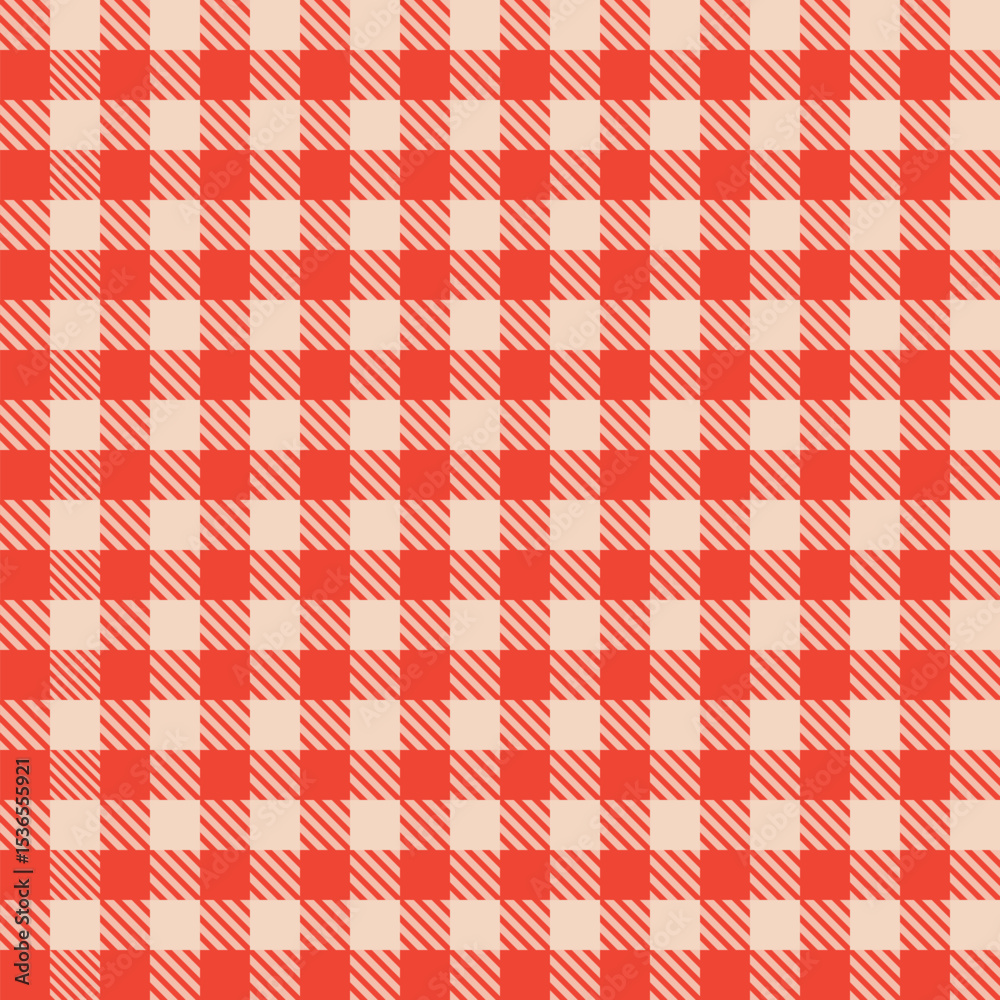 Seamless vector pattern red white checkered gingham retro picnic fabric tablecloth texture textile background summer decorative design traditional style wrapping illustration