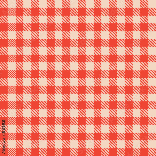 Seamless vector pattern red white checkered gingham retro picnic fabric tablecloth texture textile background summer decorative design traditional style wrapping illustration