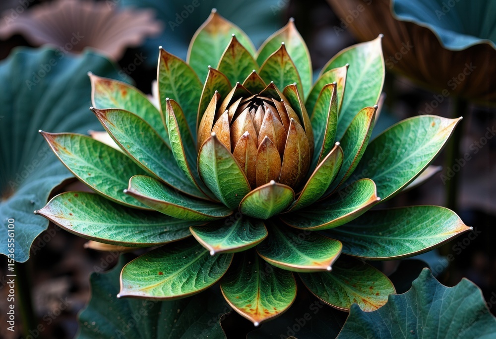 Obraz premium Close-up of a vibrant green and brown succulent plant with detailed leaf structure