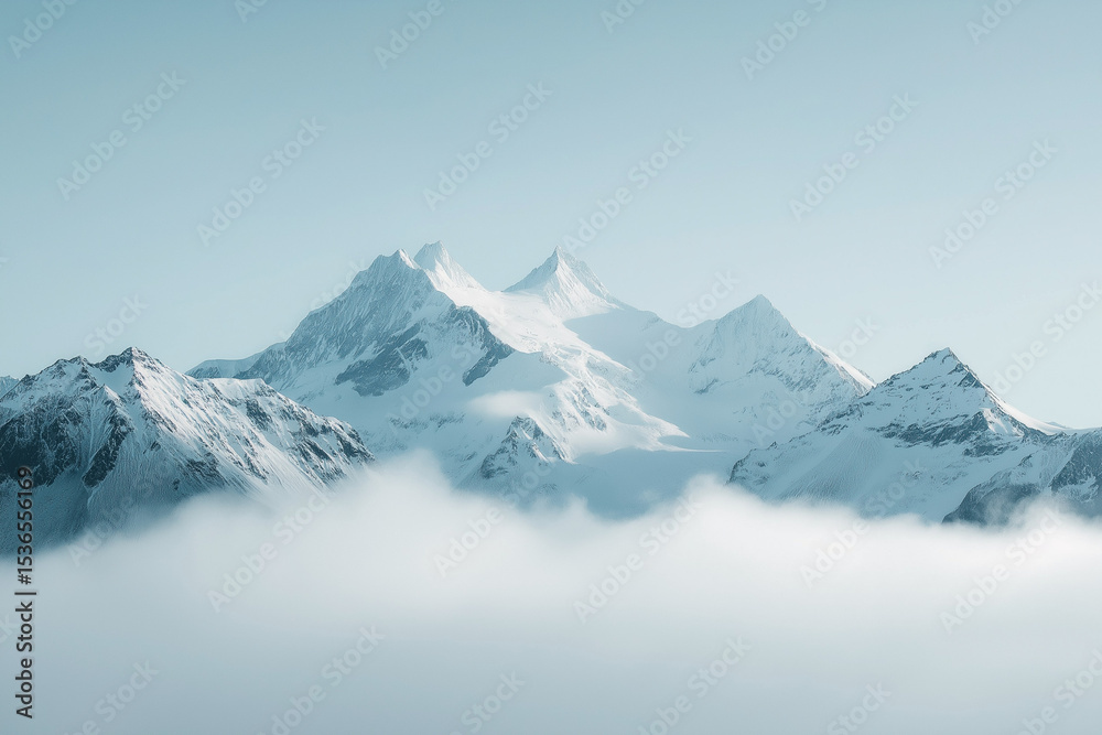 Obraz premium Snowcapped Mountain Range Emerging from Fog