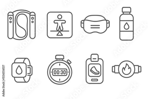 Fitness Smart Accessories. Line style icons of fitness smart accessories: smart jump rope, balance tracker, posture sensor,