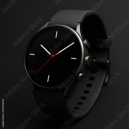 Futuristic Elegance: A Sleek Smartwatch Captured in Precision Lighting on a Minimal Matte-Black Stage