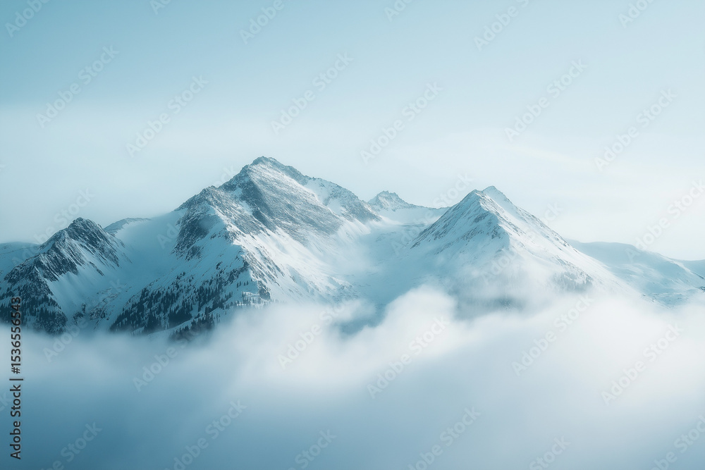 Obraz premium Snowcapped Mountain Range Emerging from Fog