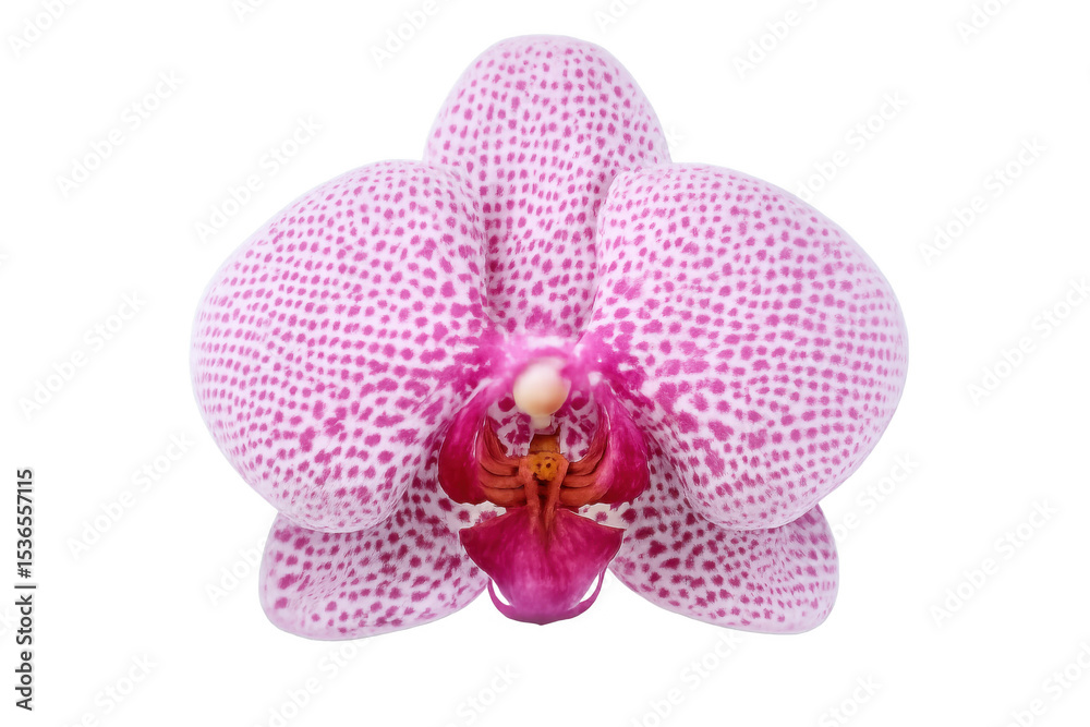 Fototapeta premium Pink orchid blossom highlighting delicate spotted texture, blooming with soft petal details against transparent backdrop