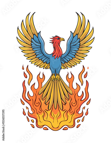 Colorful Phoenix Rising from Flames – Mythical Firebird Illustration