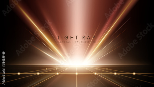 Abstract background with glowing gold light rays, luxury award ceremony event design.