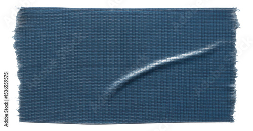 Blue woven fabric sample with frayed edges and subtle texture, on transparent background.