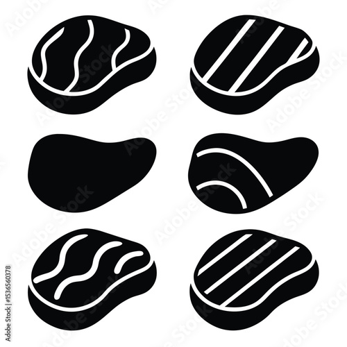 Black and white illustration of grilled steak icons for food related designs and concepts