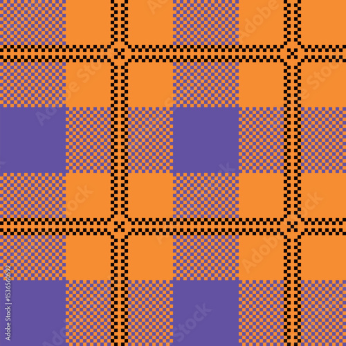 Seamless vector pattern bold plaid squares orange purple black checkered background geometric graphic contrast retro 80s textile vibrant color stylish fashion decor seamless vector pattern