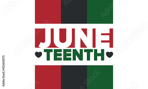 Juneteenth Independence Day. Freedom or Emancipation day. Annual american holiday, celebrated in June 19. African-American history and heritage. Poster, greeting card, banner and background. Vector