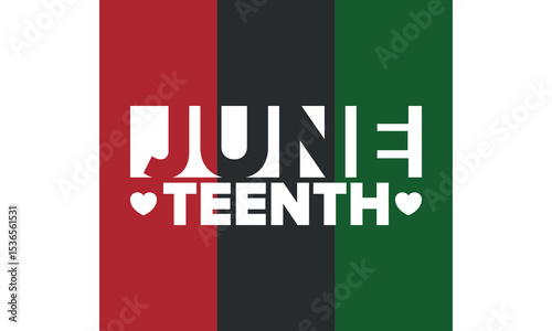 Juneteenth Independence Day. Freedom or Emancipation day. Annual american holiday, celebrated in June 19. African-American history and heritage. Poster, greeting card, banner and background. Vector