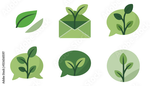 Green leaf and plant vector icon set for eco design and natural environment symbols