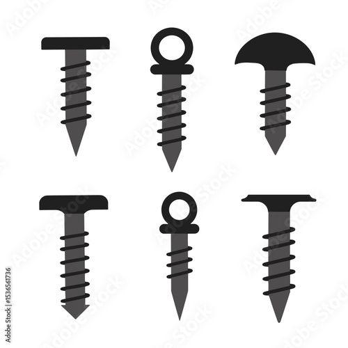 Collection of different screws for construction projects.  Screws include various types of heads and shanks.  These screws are perfect for various building tasks. 