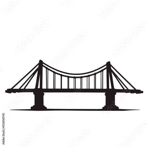 Suspension bridge silhouette. Strong suspension bridge design with sturdy towers and cables. Design of suspension bridge perfect for construction projects brochures and building material catalogs.