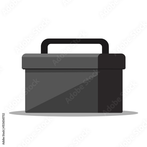 Gray toolbox with handle. Sturdy metal toolbox for storing tools and equipment. Practical toolbox design for construction workers and handymen. Ideal image for construction accessories catalogs or web